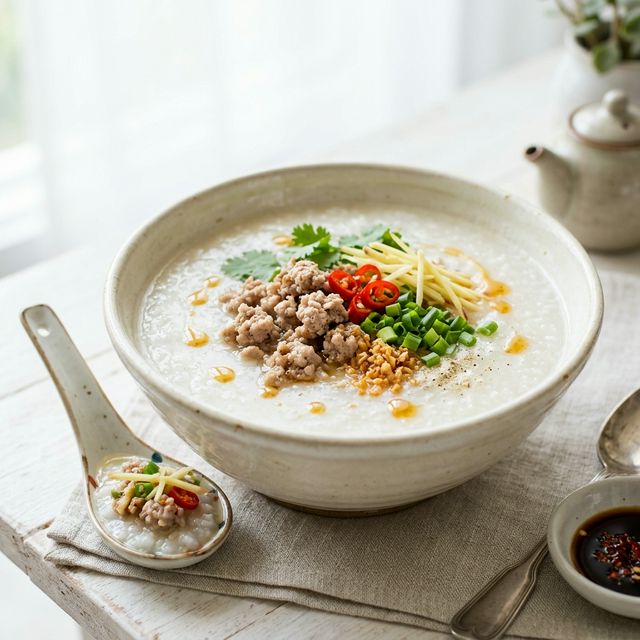 Steamed rice congee with pork